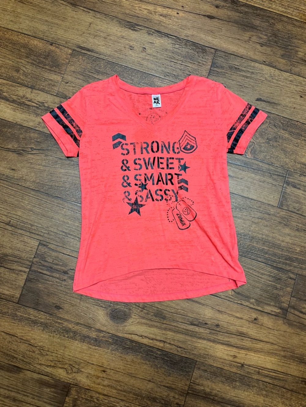 Neon Coral Graphic Tee - Strong & Sweet Slogan